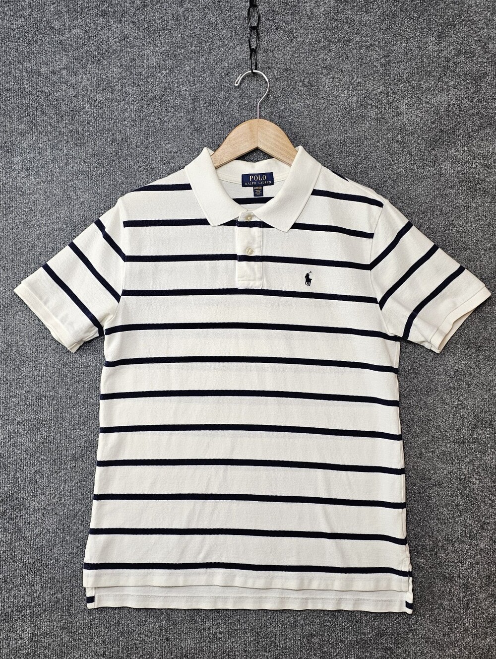 Polo Ralph Lauren Striped Polo Shirt White Navy Blue Mens Short Sleeve